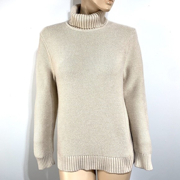 J. Crew Factory Sweater Womens Size L Large Beige Classic Turtleneck Knit AF728 - Picture 5 of 14